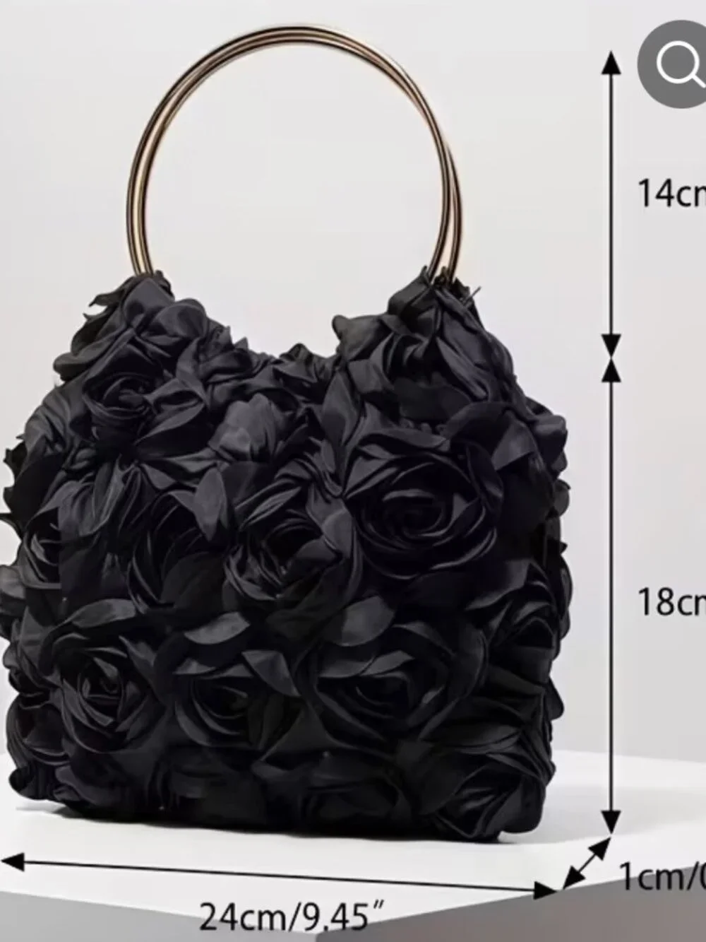 Woman's Elegant Dinner Clutch Rose flora lace trim (BLACK)
